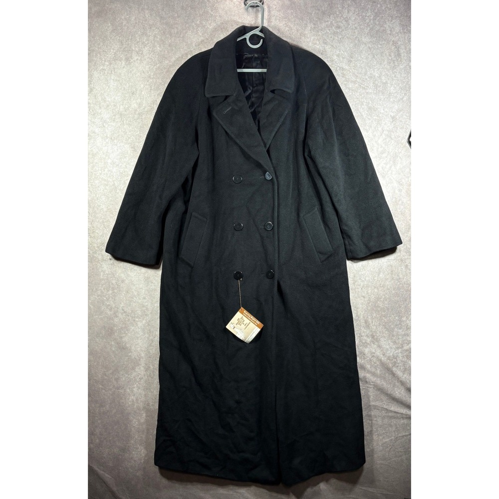 Regency Styles Coat Womens 14 Black 100% Cashmere Double Breasted Overcoat NEW